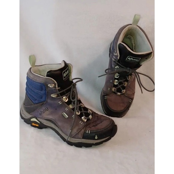 Ahnu Montara Hiking Boots Womens 5.5 Waterproof Leather Blue Gray Vibram Outsole - Picture 1 of 11